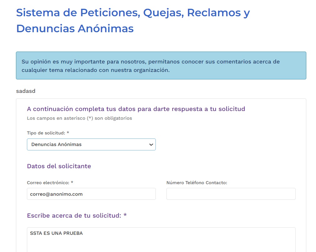 Formulario PQRSD Anónimo Formulario PQRSD Anónimo